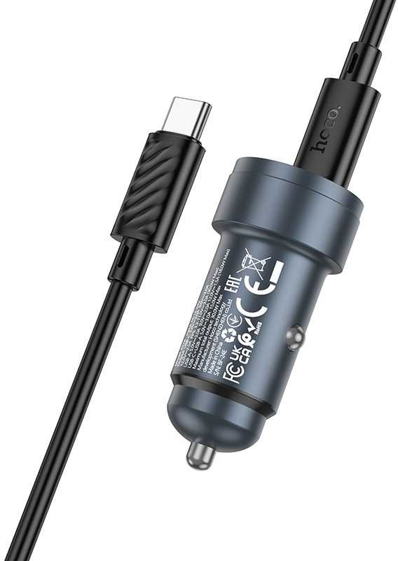 Automobilinis įkroviklis Hoco Z57A 30W USB-C/USB-A + USB-C to USB-C cable 1.0m pilkas