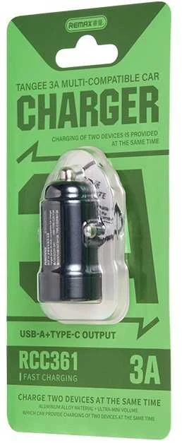 Automobilinis įkroviklis Remax RCC361 15W USB-C/USB-A juodas