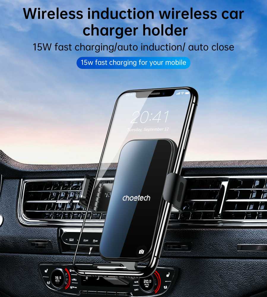 Automobilinis laikiklis-įkroviklis Choetech 15W Electric Car Wireless Charger With Magnetic Head T201-F juodas