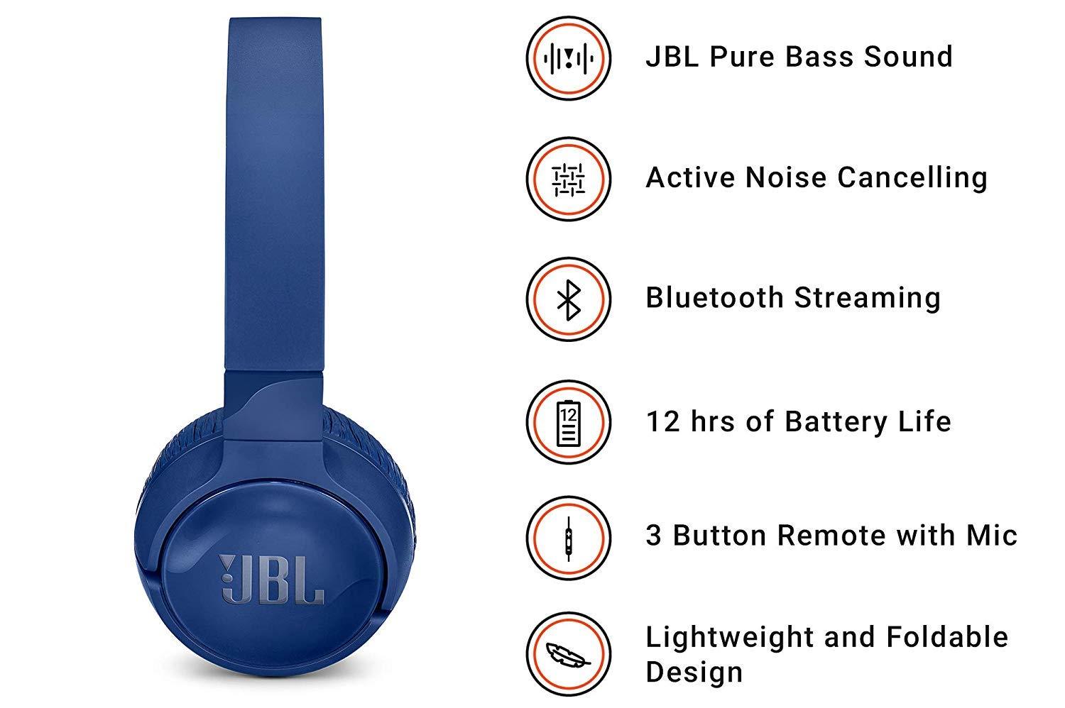 Lengvos ir patogios belaidės Ausinės JBL Tune 600BTNC su triukšmo  slopinimų, mėlynos | Varle.lt
