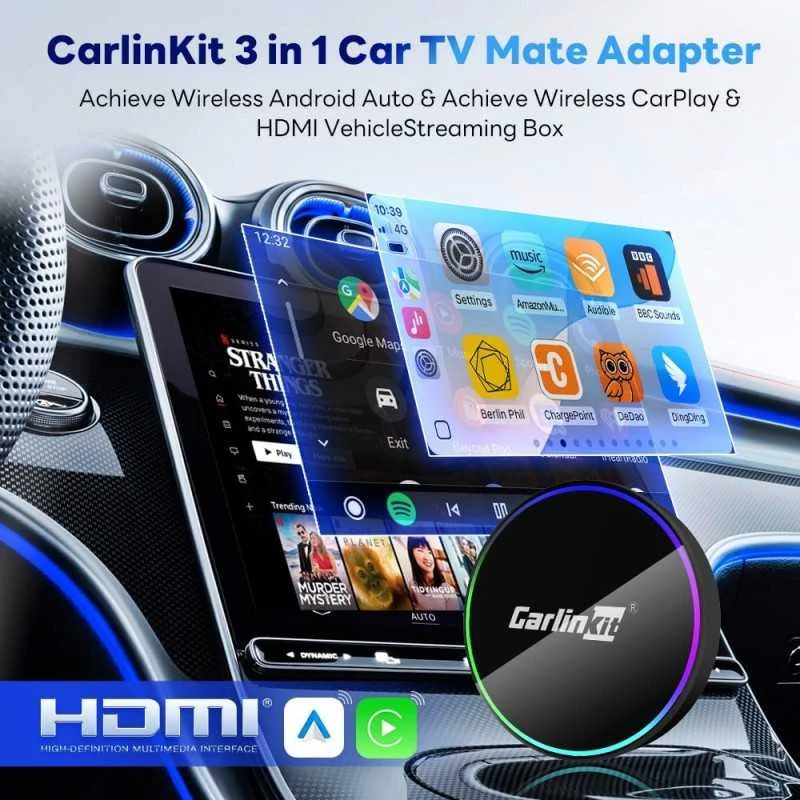 Carlinkit adapteris su LED žiedu ir multimedijos sąsaja