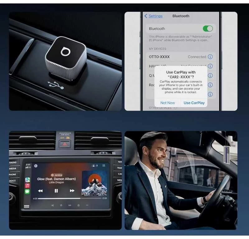 Belaidis CarPlay/Android Auto adapteris Ottocast Mini Cube juodas CP88-T2