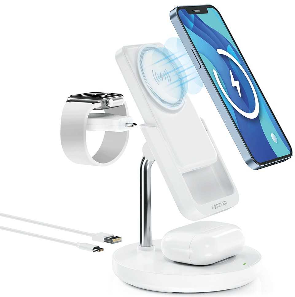 Forever MACS-100 magnetinis belaidis įkroviklis su power bank baltos spalvos 5in1