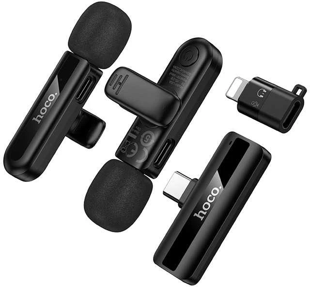 Belaidžių mikrofonų rinkinys Hoco L20A USB-C/Lightning juodas