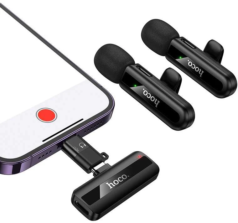 Belaidžių mikrofonų rinkinys Hoco L20A USB-C/Lightning juodas