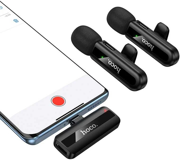 Belaidžių mikrofonų rinkinys Hoco L20A USB-C/Lightning juodas