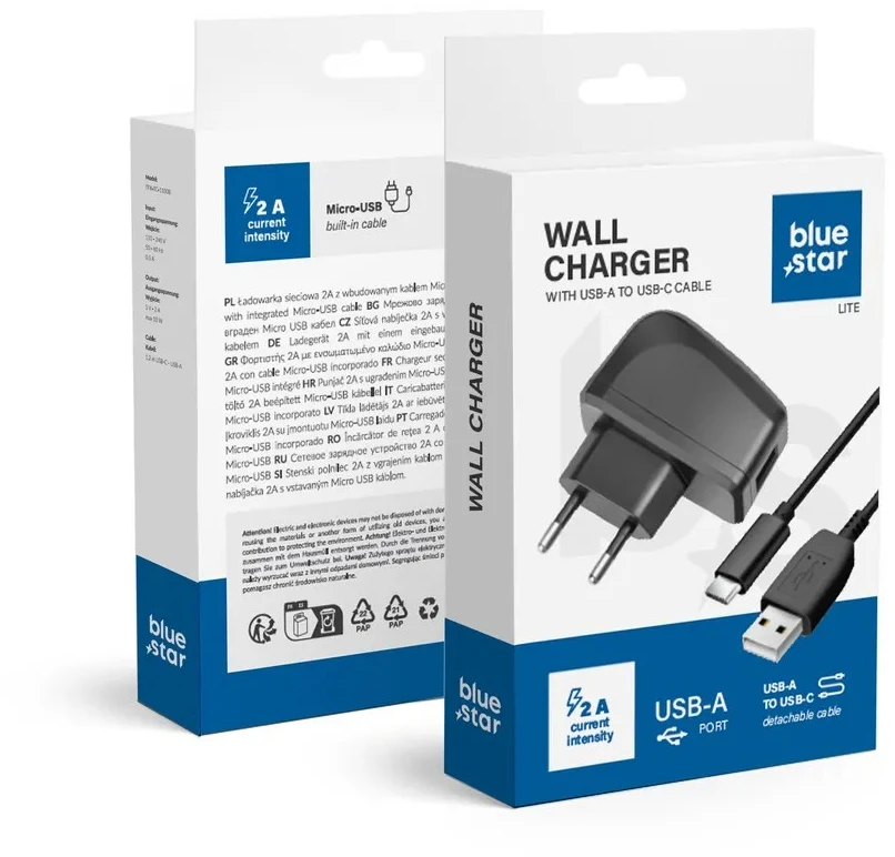 BlueStar Įkroviklis Blue Star (TFK-TC-1095B) + laidas "USB-C (Type-C)" 2A (10W) juodas