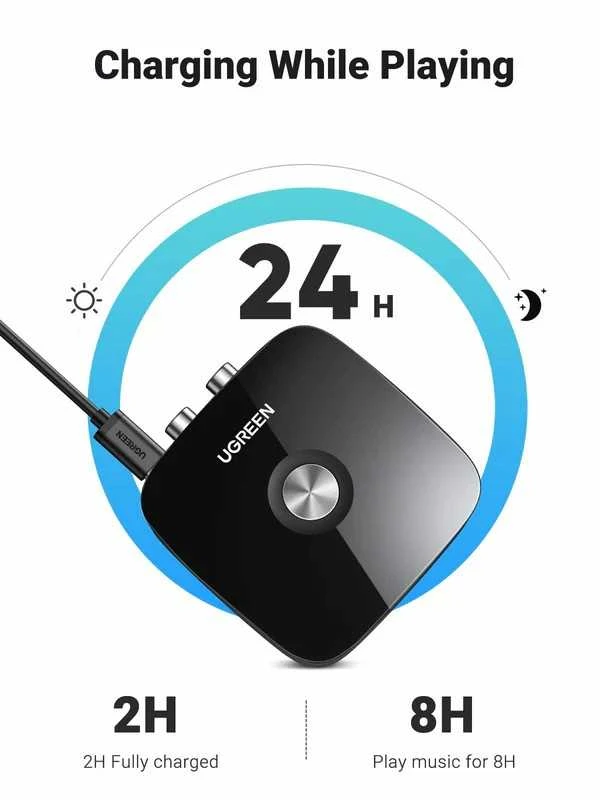 Ugreen CM123 Bluetooth adapteris su įkrovimo diagrama