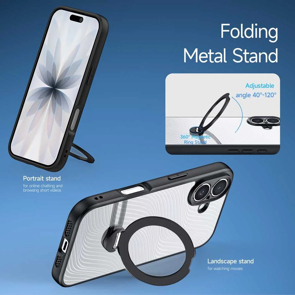 Dux Ducis Aimo Mag dėklas su Magnetic Ring and Stand skirtas Apple iPhone 17 – juodos spalvos