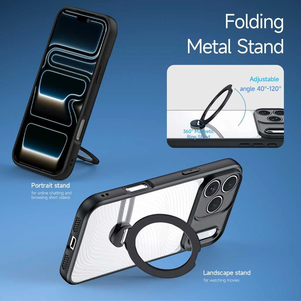 Dux Ducis Aimo Mag dėklas su Magnetic Ring and Stand skirtas Apple iPhone 17 Pro Max – juodos spalvos