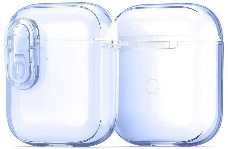 Mėlynas skaidrus dėklas AirPods 1/2 su fiksatoriumi