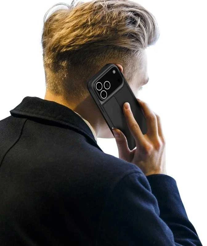 Dux Ducis Skin Pro dėklas skirtas Apple iPhone 17 Pro su Flip and Card Slot – juodos spalvos