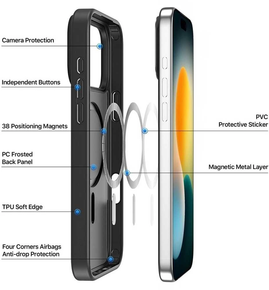 DUX DUCIS dėklas YIND, suderinamas su „MagSafe“, skirtas IPHONE 17 PRO MAX, juodas