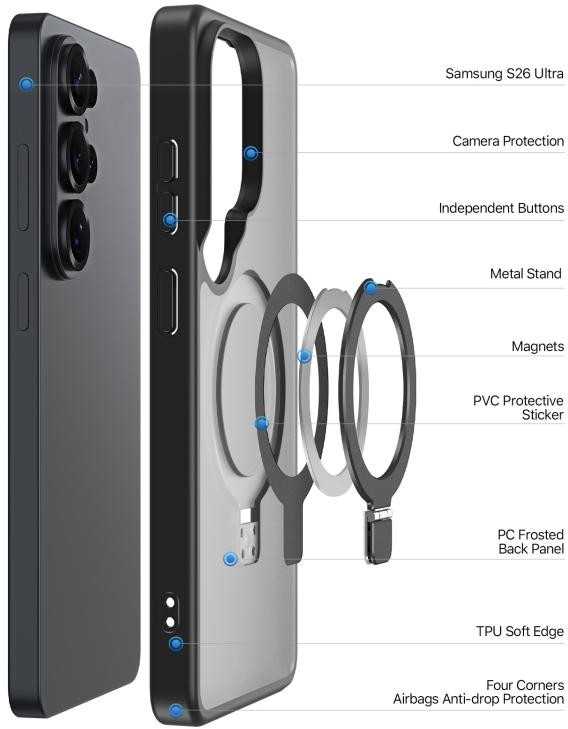 Dėklas Dux Ducis Yind Magnetic Stand Samsung S948 S26 Ultra juodas