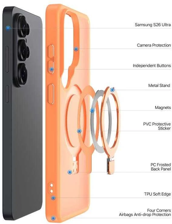 Dėklas Dux Ducis Yind Magnetic Stand Samsung S948 S26 Ultra oranžinis
