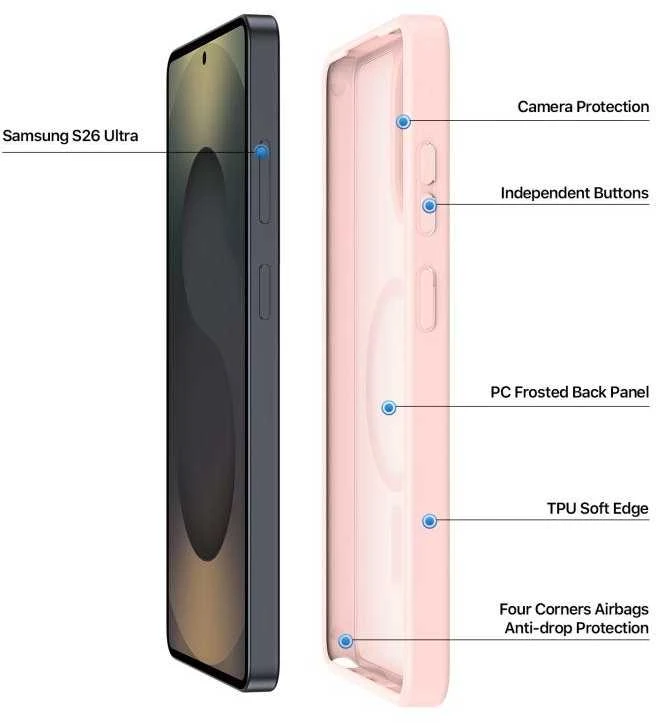 Dėklas Dux Ducis Yind MagSafe Samsung S948 S26 Ultra rožinis