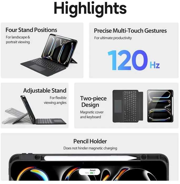 DUX DUCIS dėklas DK sulankstomas su belaide klaviatūra iPad Pro 13 (2024) juodas