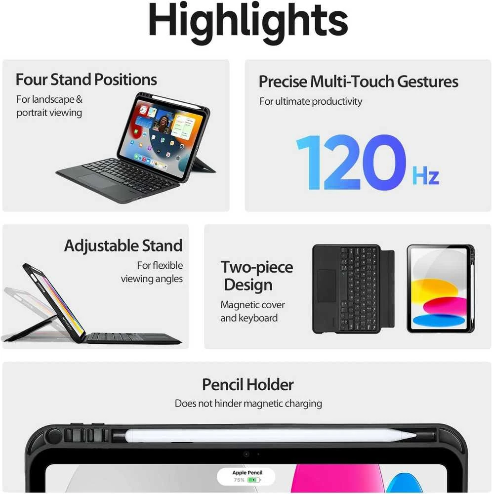 DUX DUCIS dėklas DK sulankstomas su belaide klaviatūra iPad 4/5/6/iPad Pro 11 (2018/2020/2021/2022) juodas
