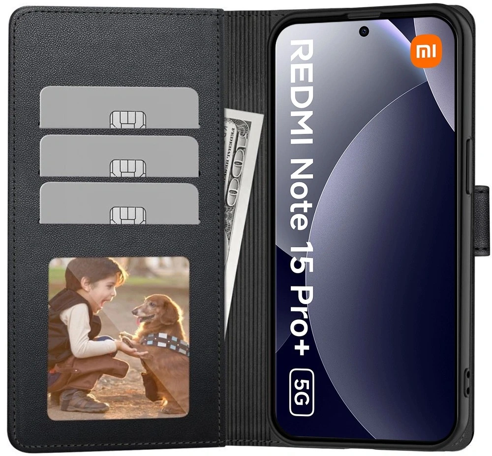Dėklas Tech-Protect Wallet Xiaomi Redmi Note 15 Pro+ Plus 5G matinės juodos spalvos