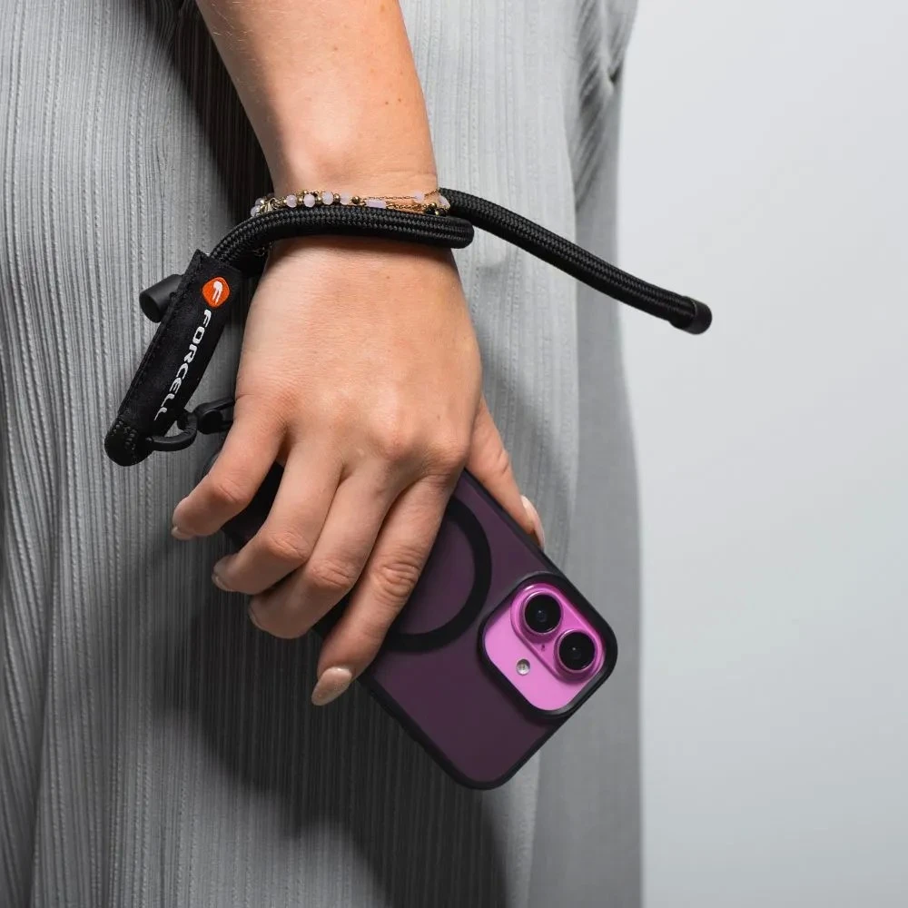 FORCELL F-DESIGN R10X40 riešo telefono virvelė su reguliuojamu ilgiu (maks. 20 cm kilpoje) juoda