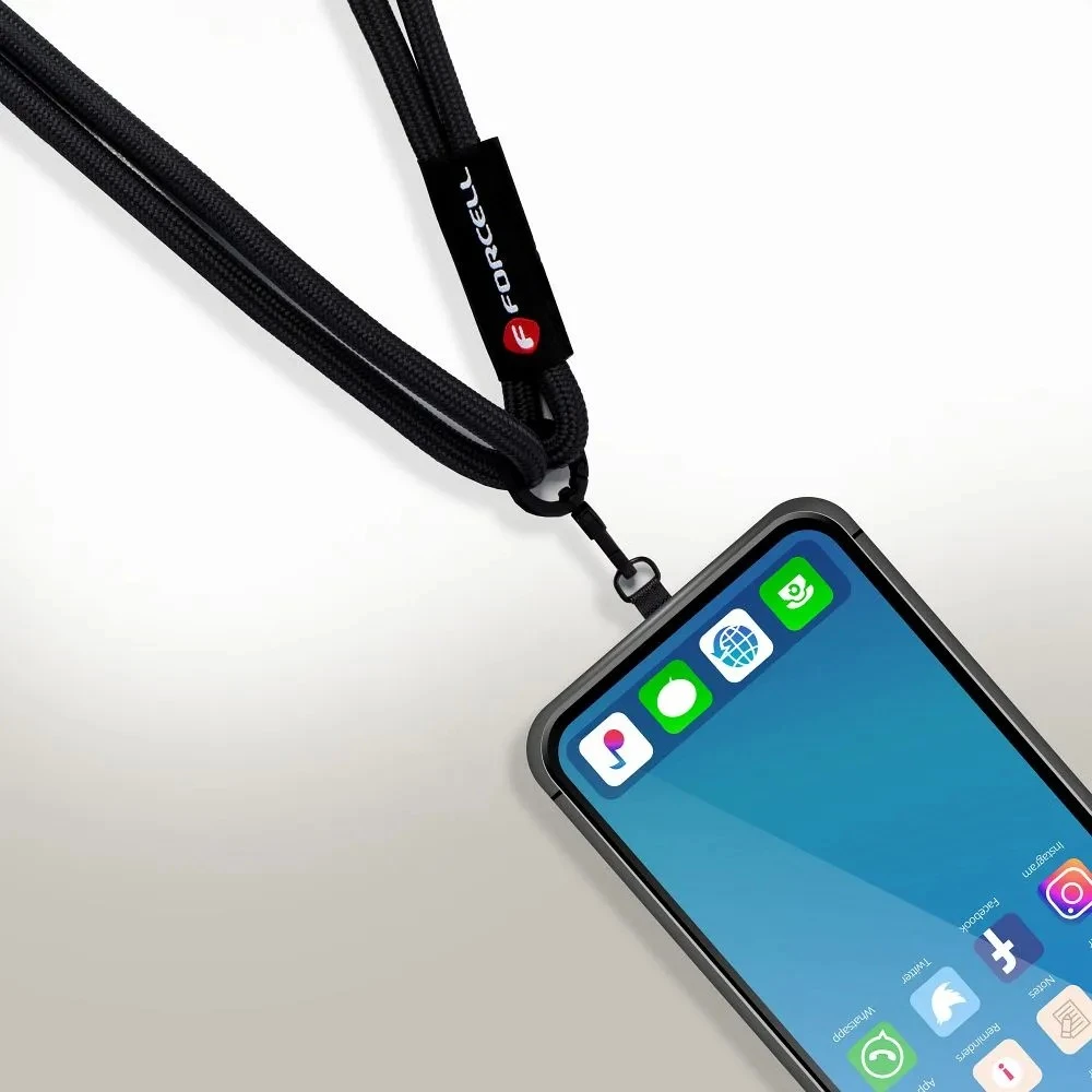 FORCELL F-DESIGN S10X165 telefono virvelė per petį su reguliuojamu ilgiu (maks. 82,5 cm kilpoje) juoda