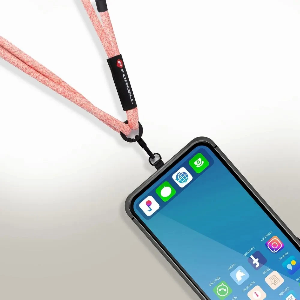 FORCELL F-DESIGN S10X165 telefono virvelė su reguliuojamu ilgiu (maks. 82,5 cm kilpoje) rožinė balta