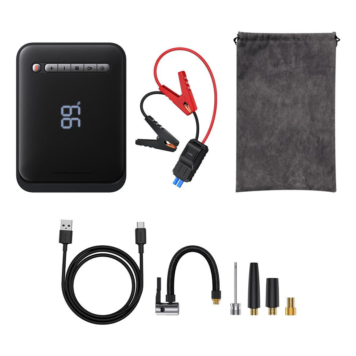 Išorinis akumuliatorius/starteris + kompresorius 2in1 Baseus Super Energy automobilinis Jump Starter, 8000mAh, 1000A USB - juodas