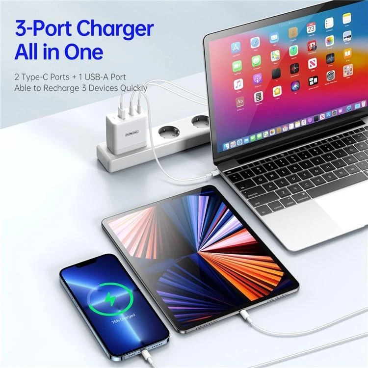 Įkroviklis DUZZONA T1 65W 2xUSB-C/USB-A baltas