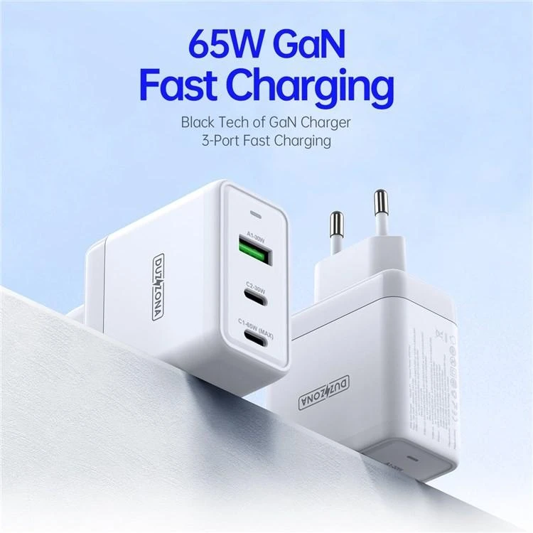 Įkroviklis DUZZONA T1 65W 2xUSB-C/USB-A baltas
