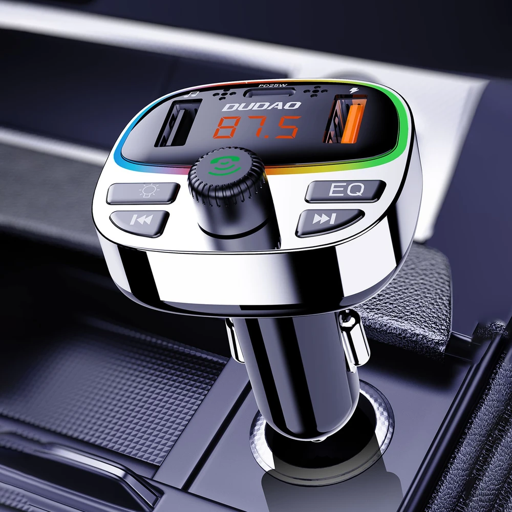 Dudao R2PRO+ FM moduliatorius with PD25W Bluetooth 5.3 RGB Charging Ports – juodos spalvos ir sidabro spalvos