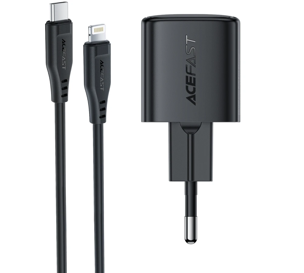 Įkroviklis Acefast A117 20W GaN USB-C + USB-C to Lightning 1.2m cable juodas