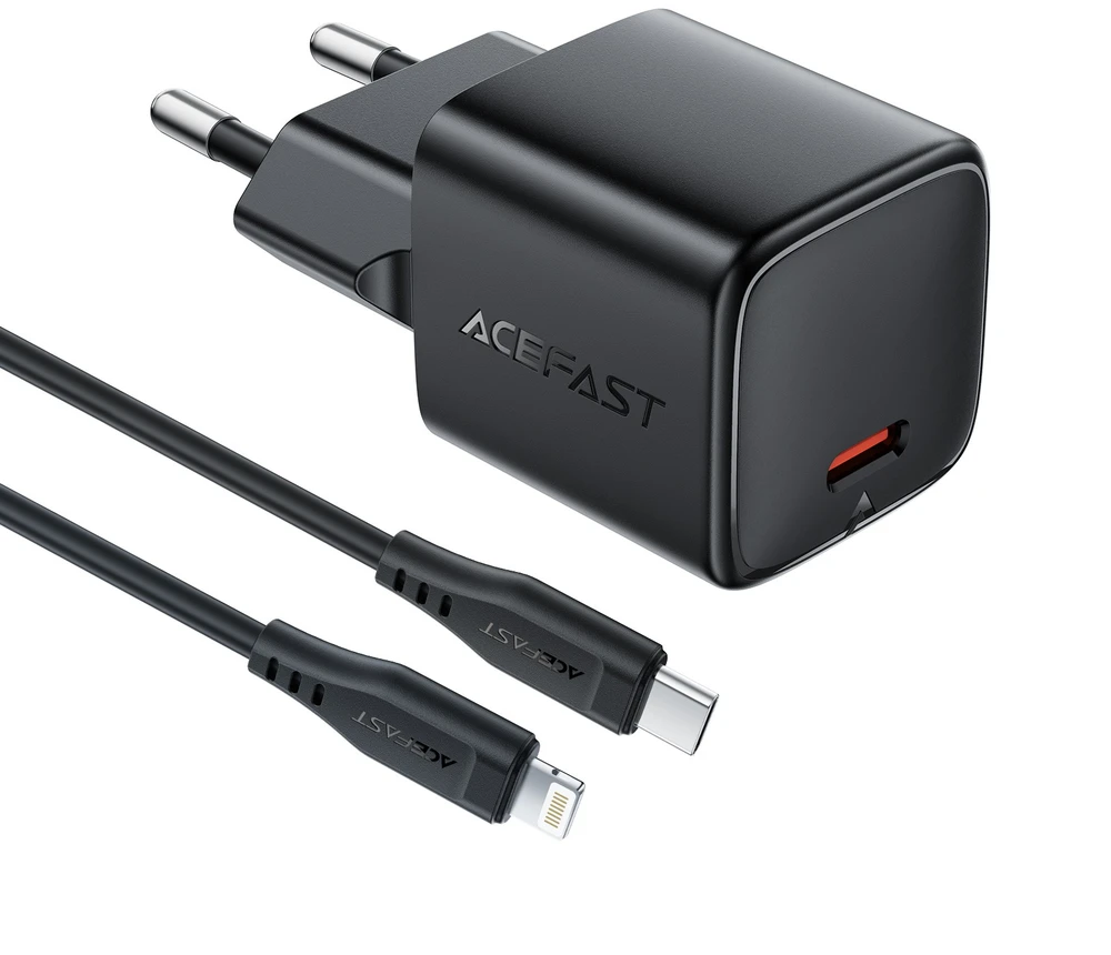 Įkroviklis Acefast A117 20W GaN USB-C + USB-C to Lightning 1.2m cable juodas