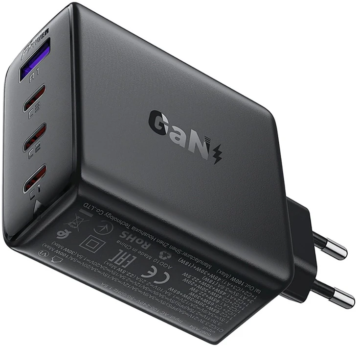 Įkroviklis Acefast A94 100W GaN 3xUSB-C/USB-A juodas