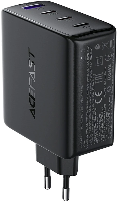 Įkroviklis Acefast A94 100W GaN 3xUSB-C/USB-A juodas