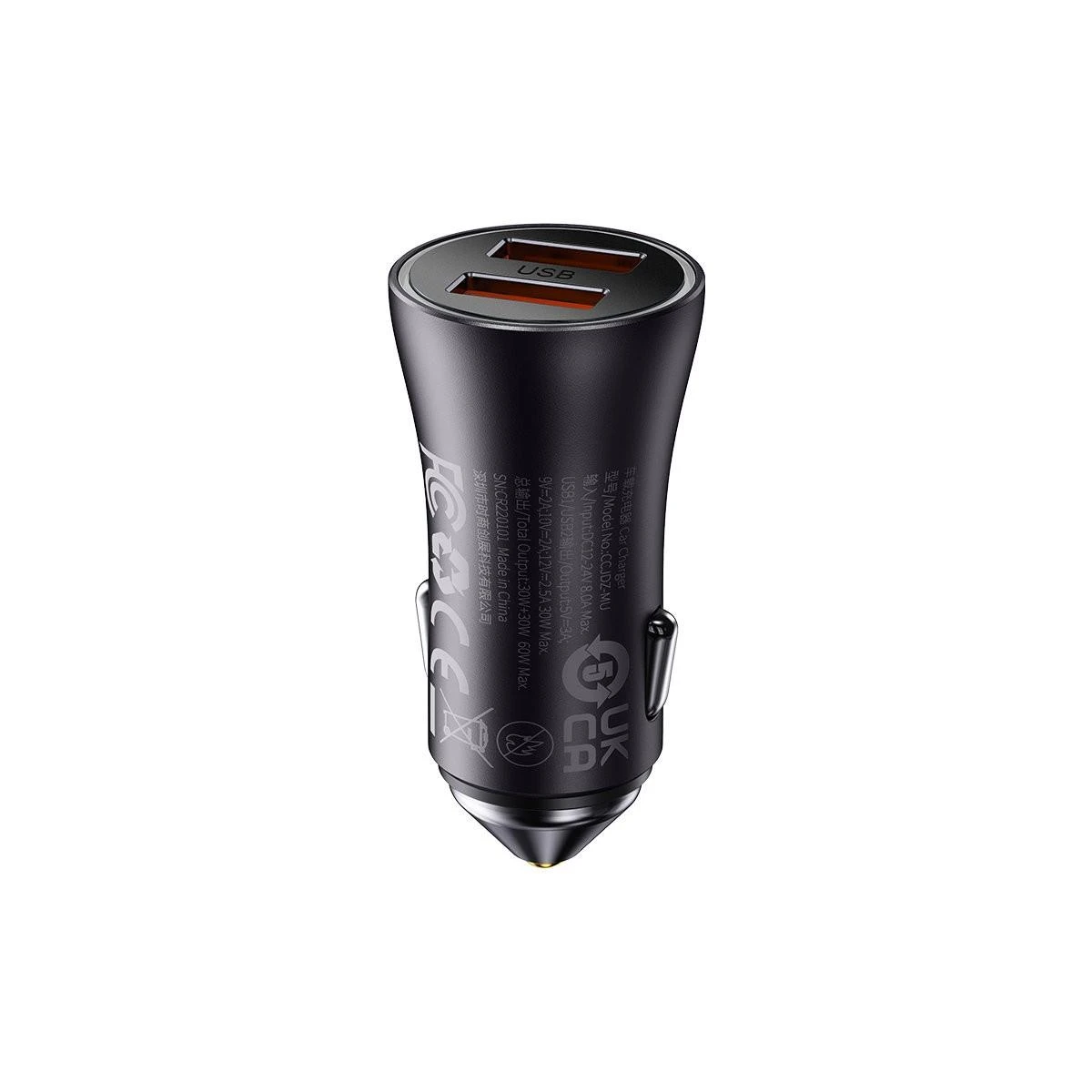 Baseus Golden Contactor Max automobilinis įkroviklis, 2x USB, 60W (pilka)