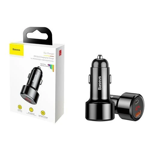 Dėklas Baseus Magic USB + USB-C QC 4.0 PD 45W automobilinis įkroviklis - juodas
