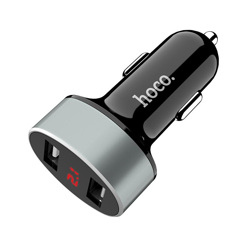 Įkroviklis automobilinis Hoco Z26 su 2 USB jungtimis (2.1A) su led ekranu juodas