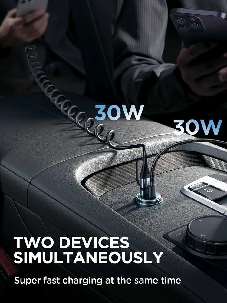 Automobilinis įkroviklis Joyroom JR-CCN04 USB-C/USB-A 60W juodas