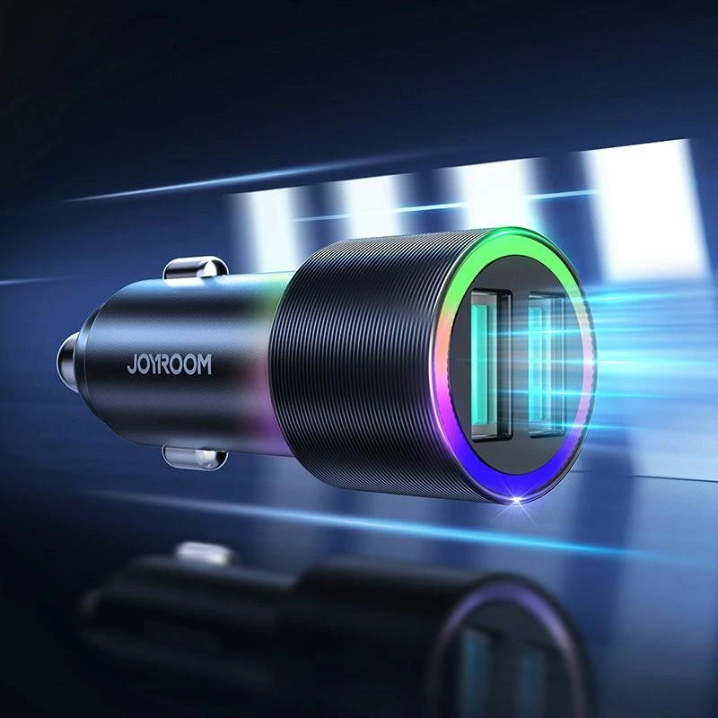 Įkroviklis automobilinis Joyroom JR-CL10 LED 2xUSB 24W + 3in1 USB Type-C/microUSB/Lightning 1.2m juodas