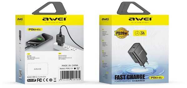 Įkroviklis Awei PD61-EU 20W USB-C baltas