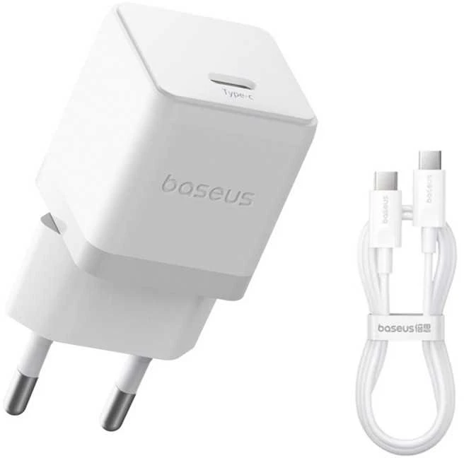 Baseus Sieninis įkroviklis Palm 20W USB-C QC3.0 PD3.0 su USB-C kabeliu 1m, baltas