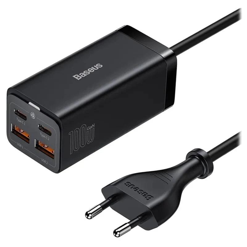 Baseus GaN3 Pro greitas universalus įkroviklis GaN 2 x C tipo USB / 2x USB 100W PD3.0, QC4.0+, AFC, juodas (CCGP000101)