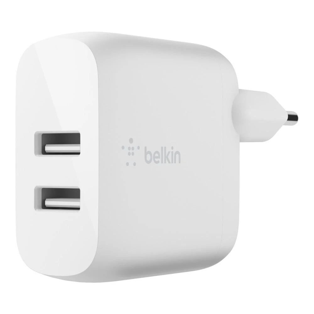 Įkroviklis Belkin Boost Charge 24W 2xUSB-A + USB-A to USB-C cable 1.0m baltas