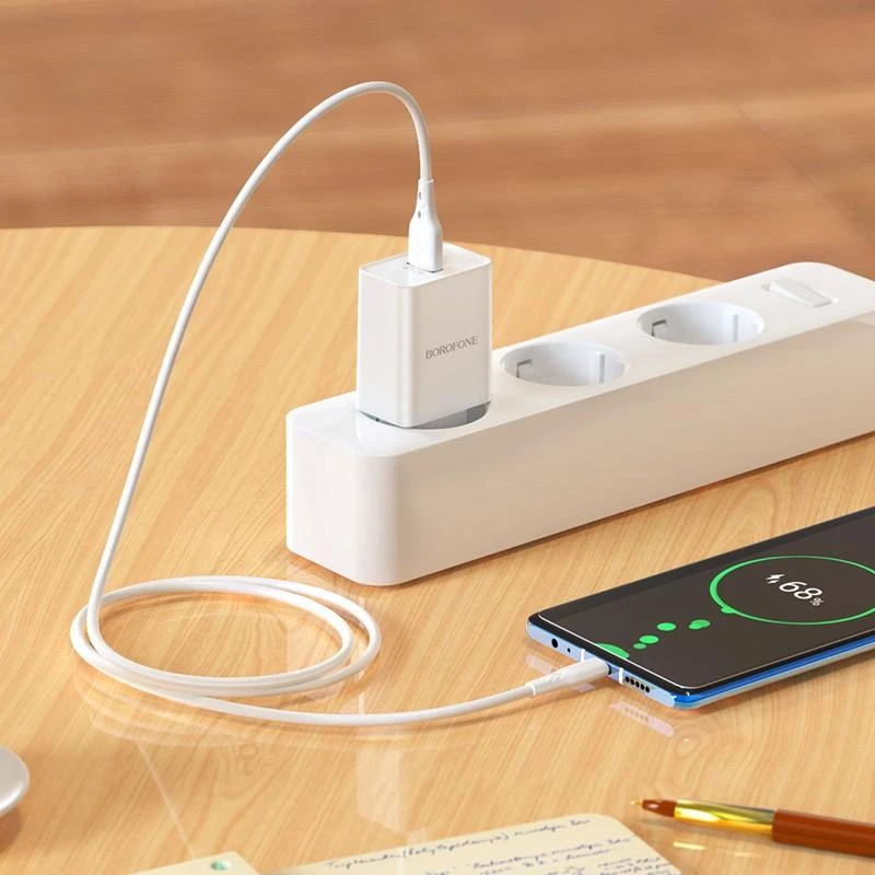 Įkroviklis Borofone BN5 18W USB-A + USB-A to USB-C cable 1.0m baltas