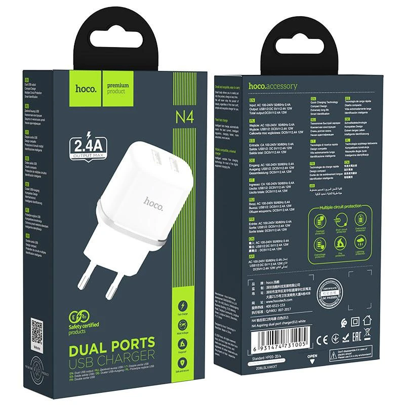 Įkroviklis Hoco N4 12W 2xUSB-A baltas