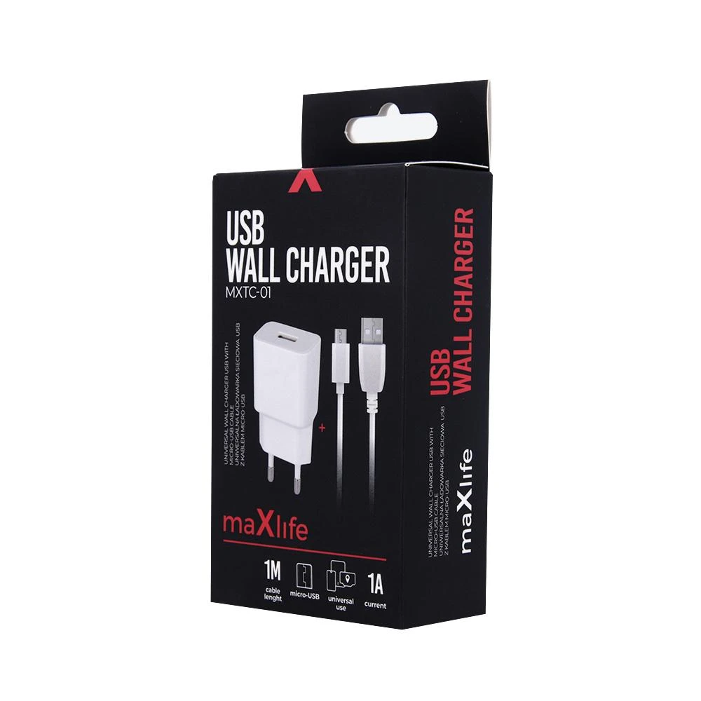 Įkroviklis Maxlife MXTC-01 USB + microUSB (1A) baltas