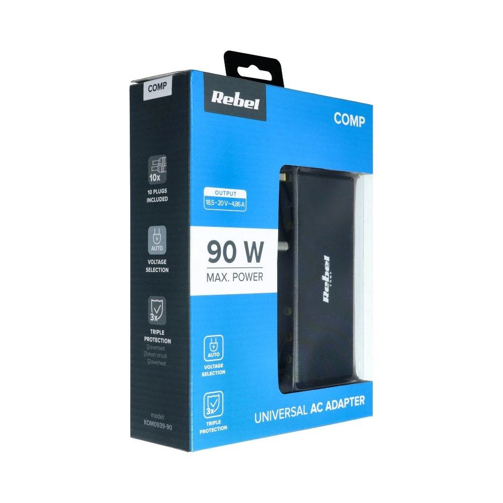 Įkroviklis universalus REBEL for Notebook/Nešiojamas kompiuteris 90W/18-20V juodas