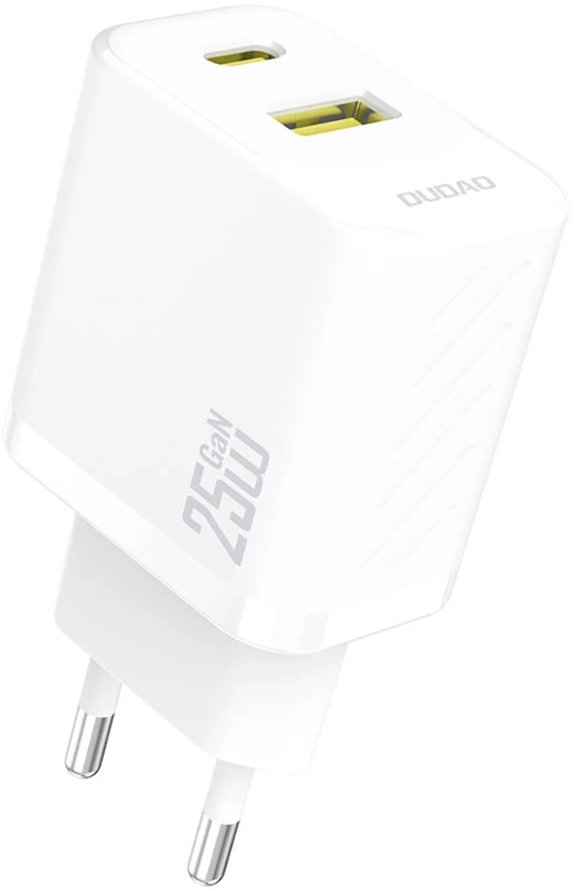 Dudao A26T GaN 25W USB-A, USB-C įkroviklis – baltos spalvos
