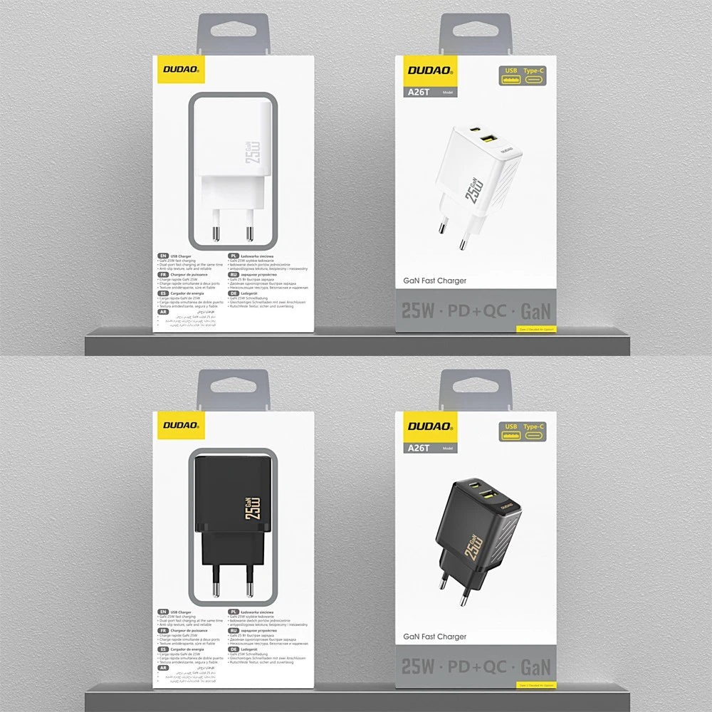 Dudao A26T GaN 25W USB-A, USB-C įkroviklis – baltos spalvos