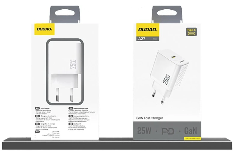 Dudao A27 25W GaN USB-C laidinis įkroviklis – baltos spalvos